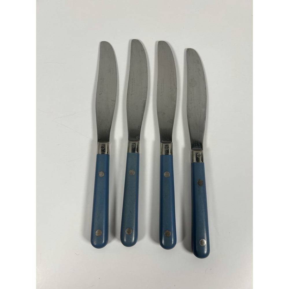 WF Washington Forge Mardi Gras Flatware Light Blue 4 Butter Dinner Knives